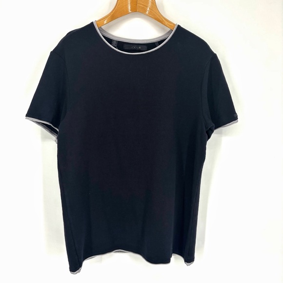 Joe's Jeans NWT Black and Grey Horizontal Ribbed Short Sleeve Cotton Tee, Medium - Picture 3 of 16